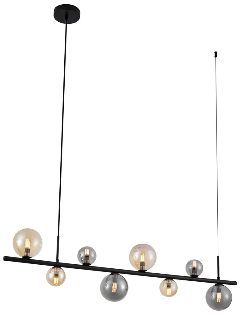 Lampa wisząca czarna z dymionym i bursztynowym szkłem prostokątna 8-punktowa - Monaco