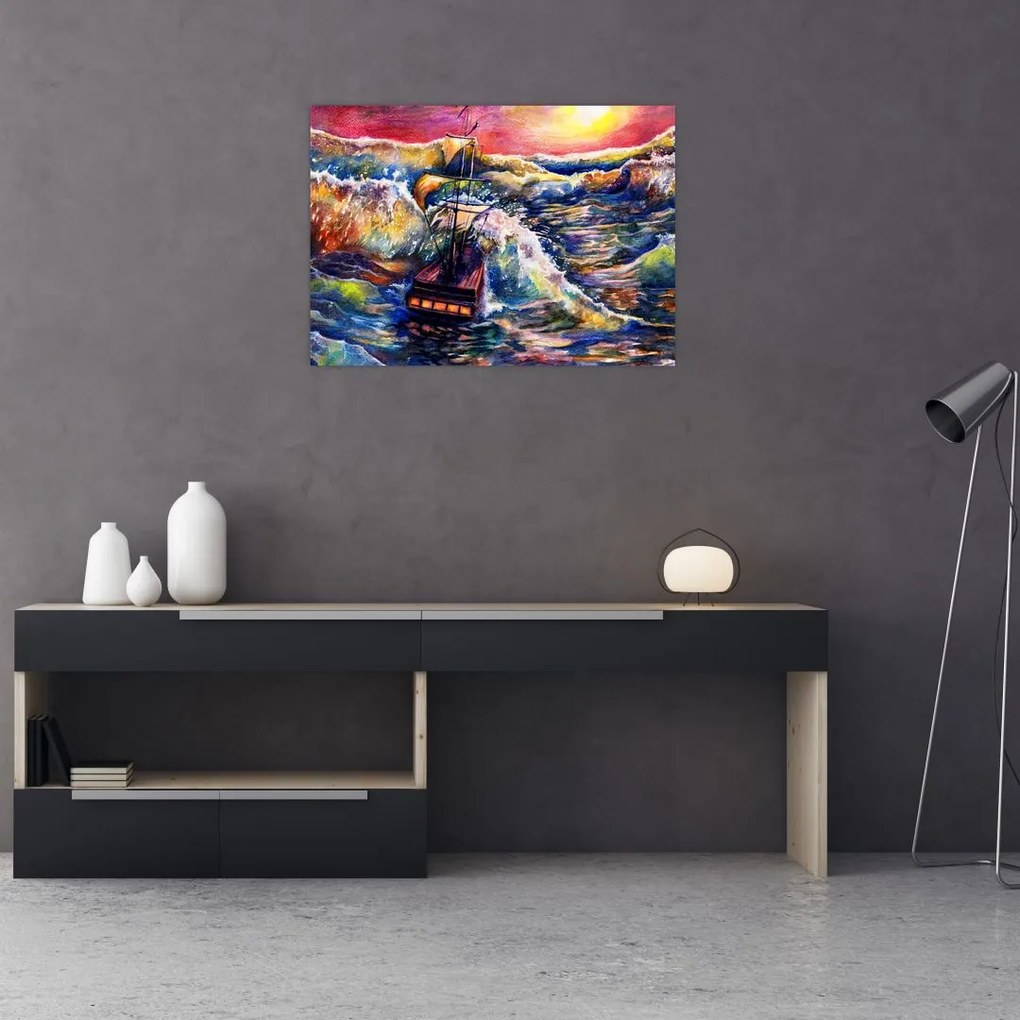 Obraz - Statek na falach oceanu, akwarela (70x50 cm)