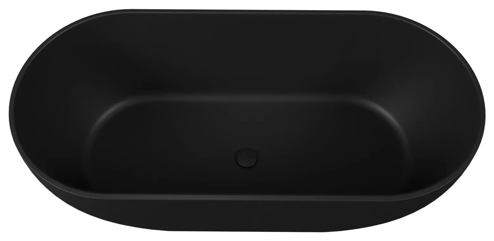Wanna wolnostojąca owalna czarna matowa z konglomeratu 160 x 75 cm RONA Black matt przelew typu SLIM cienki rant