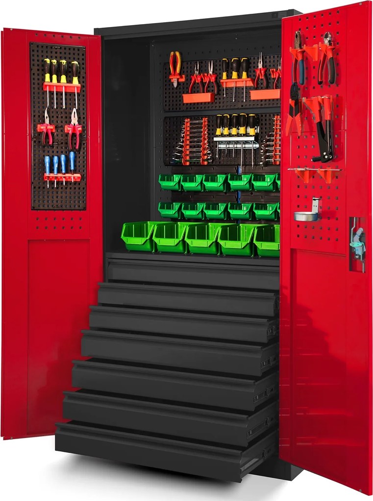 Szafa warsztatowa z szufladami Darek 92x50x185 cm antracyt/czerwony