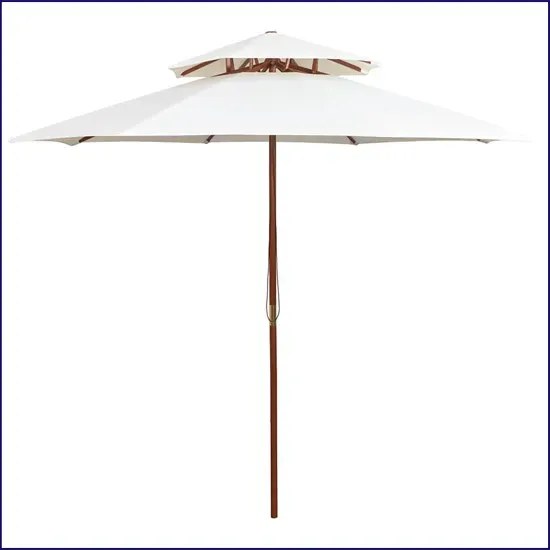 Kremowy Parasol Ogrodowy Z Drewnianym Słupkiem B0-T53