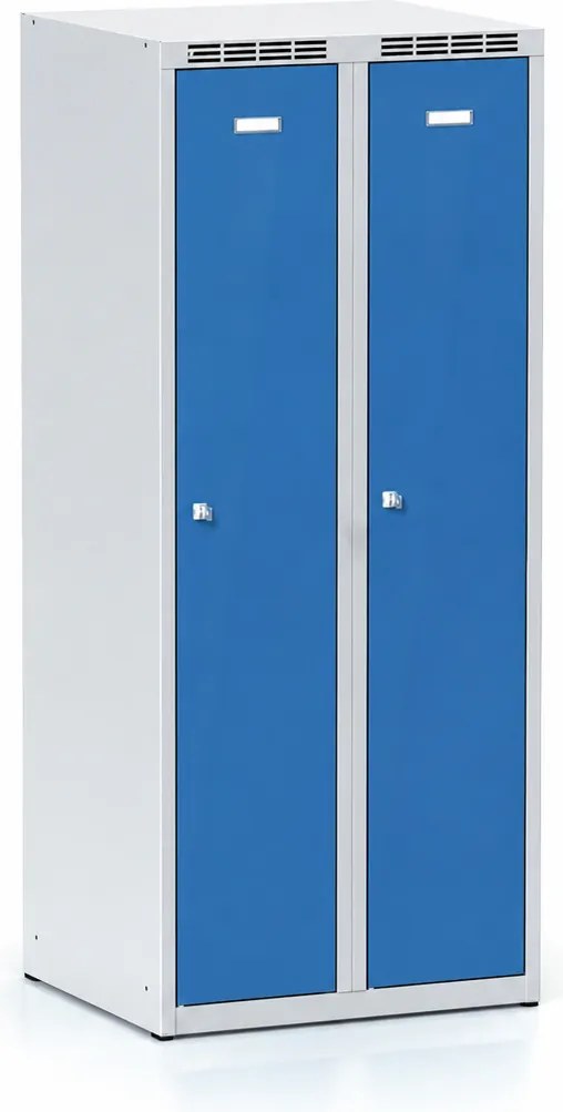 Metalowa szafka ubraniowa S7, 2-drzwiowa, 1500 x 600 x 500 mm, demontaż, zamek obrotowy, drzwi niebieskie