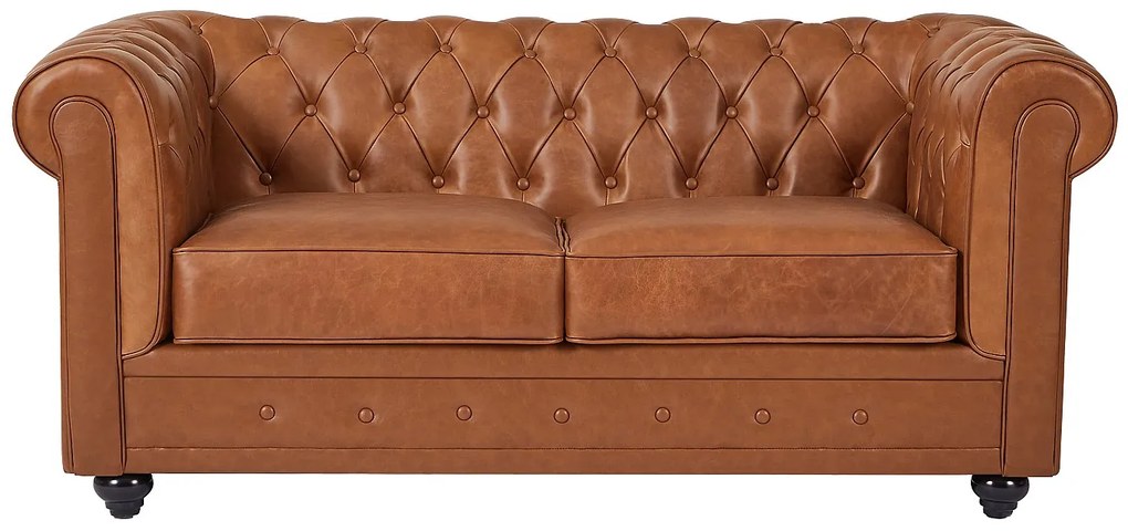 Kanapa 2-osobowa z camelowej skóry bydlęcej - CHESTERFIELD