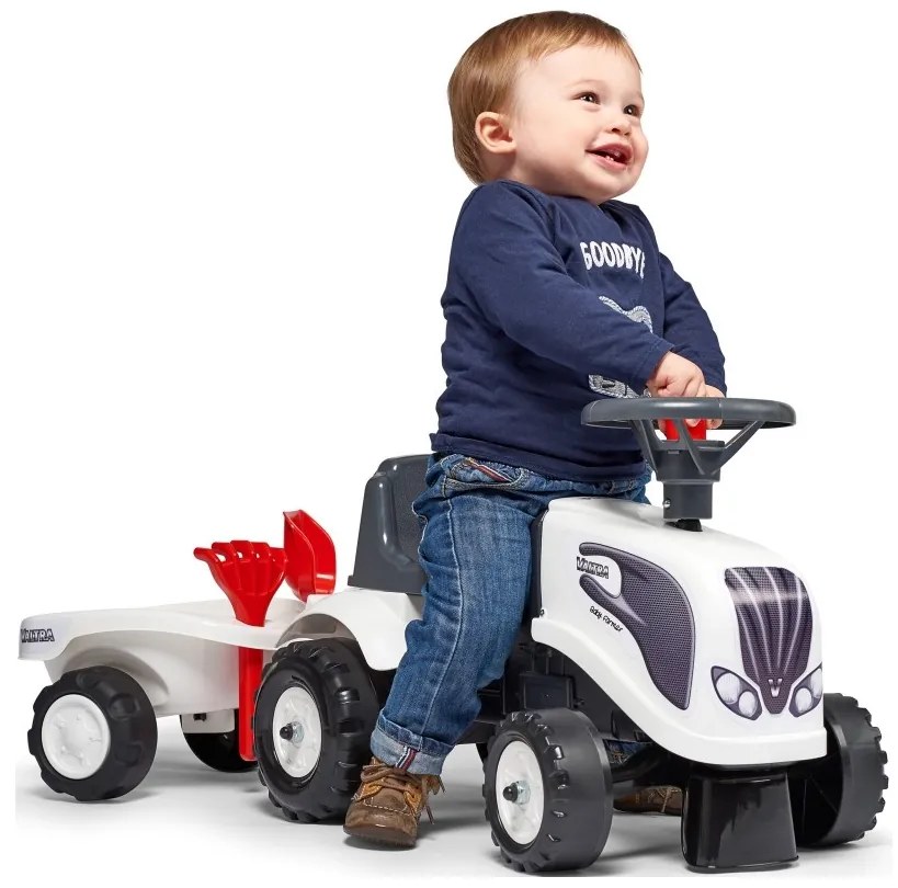 Falk traktorek baby valtra biały z przyczepką + akc. od 1 roku