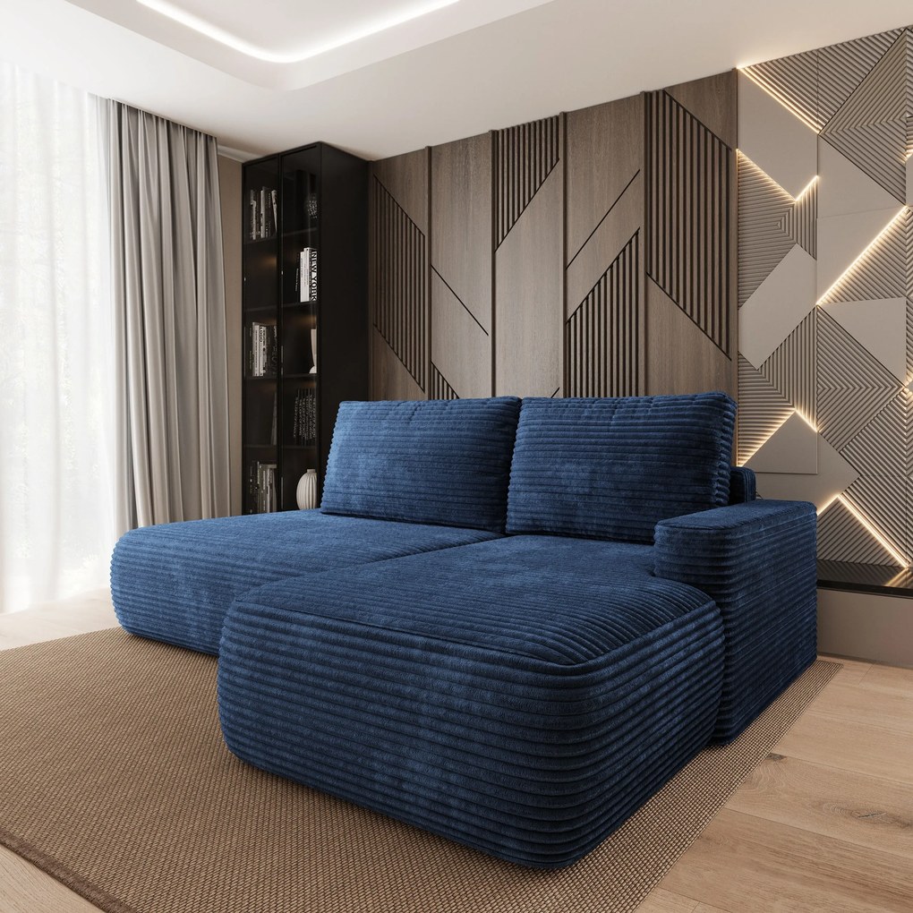 Masseno Narożnik AVINI z funkcją spania i pojemnikiem na pościel Narozniki L, Rozkładana sofa - Niebieski, TILIA 77