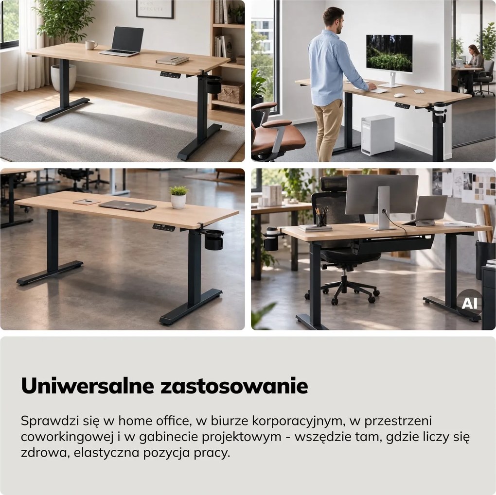 Duże biurko sit-stand do pracy Aria 160×80 cm, dąb sonoma/antracyt