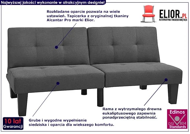 Rozkładana ciemnoszara sofa - Iluna 3X