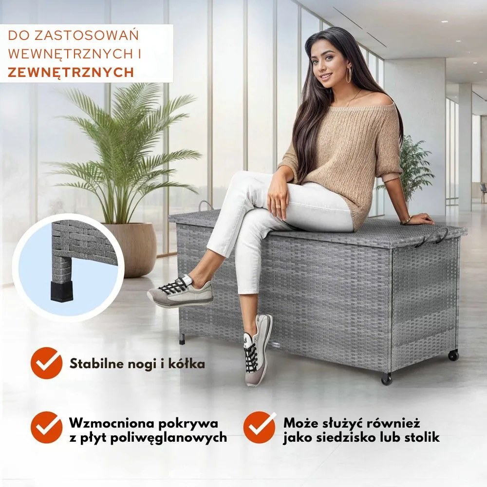 Polirattanowy pojemnik na schowek RICCO, 270L, 117x53x60cm, szara Casaria