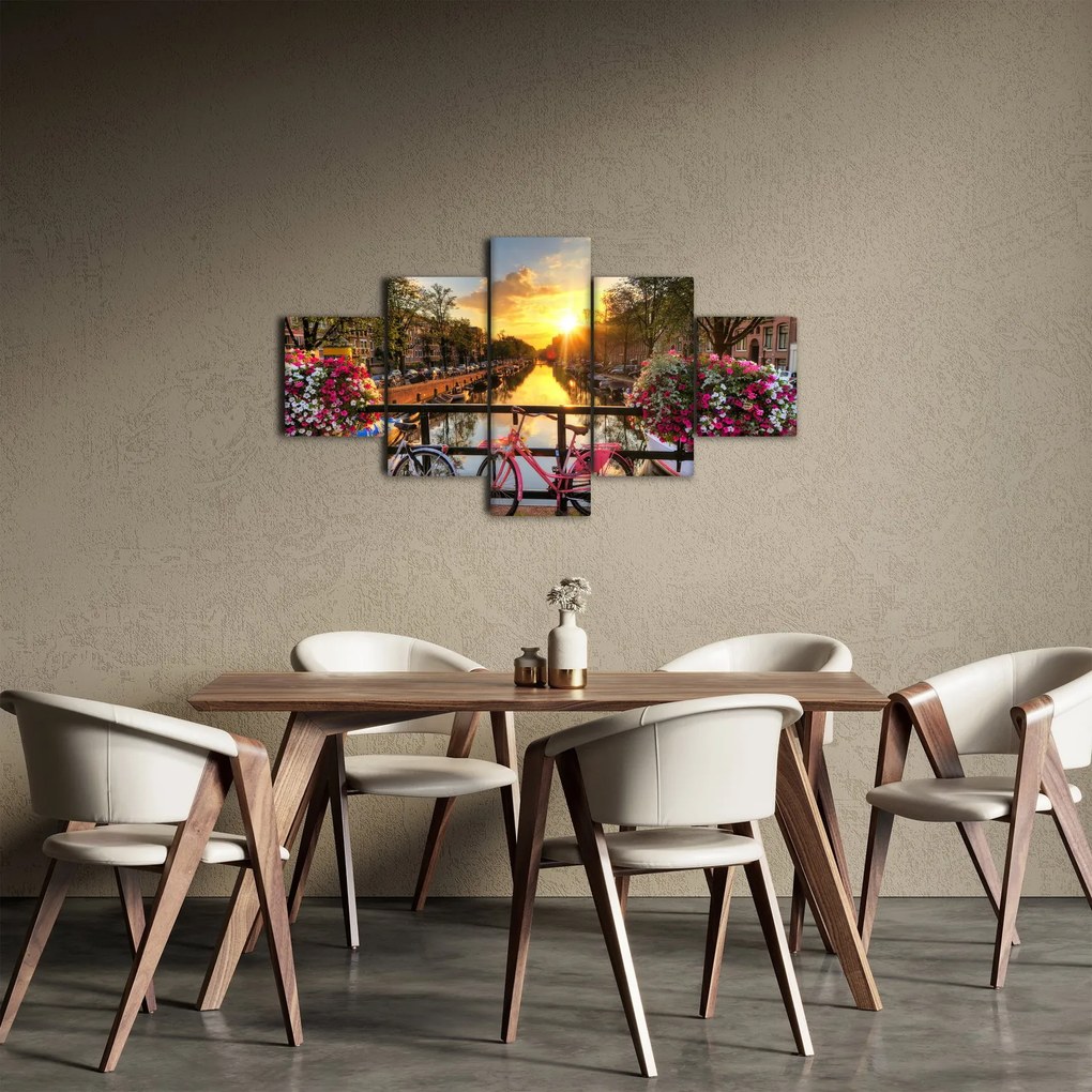 Obraz - Wschód słońca w Amsterdamie (125x70 cm)