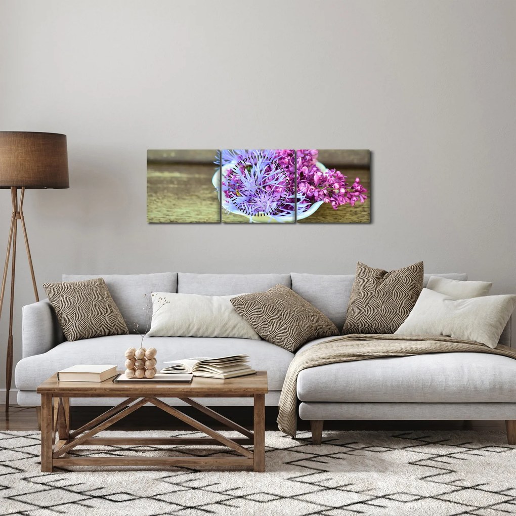 Obraz - fioletowa roślina (z zegarem) (90x30 cm)