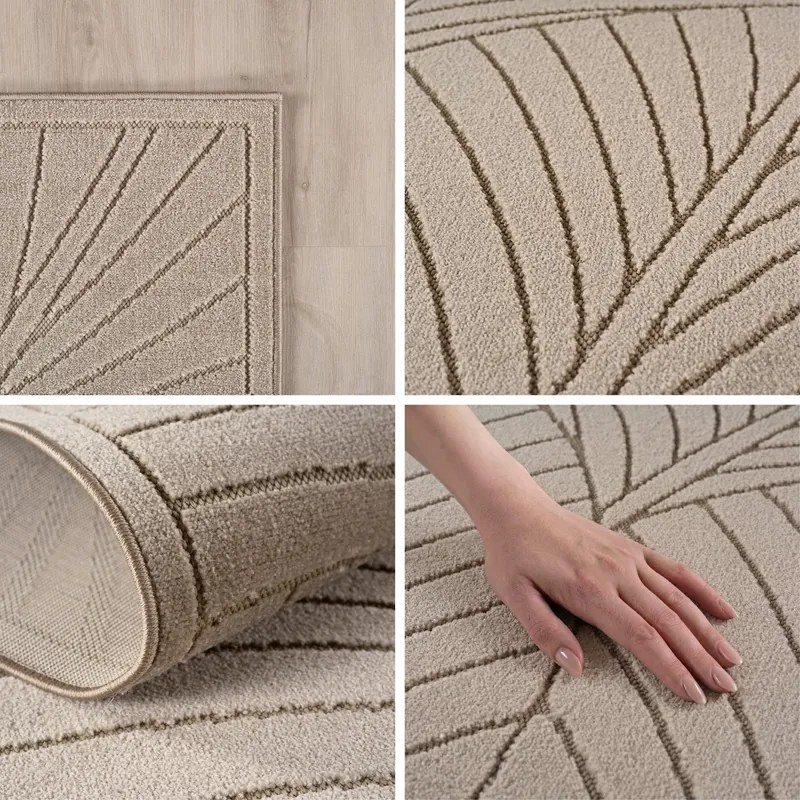 Dywan uniwersalny Nova 3D Motyw Roślinny beżowy koło 80 cm x 80 cm