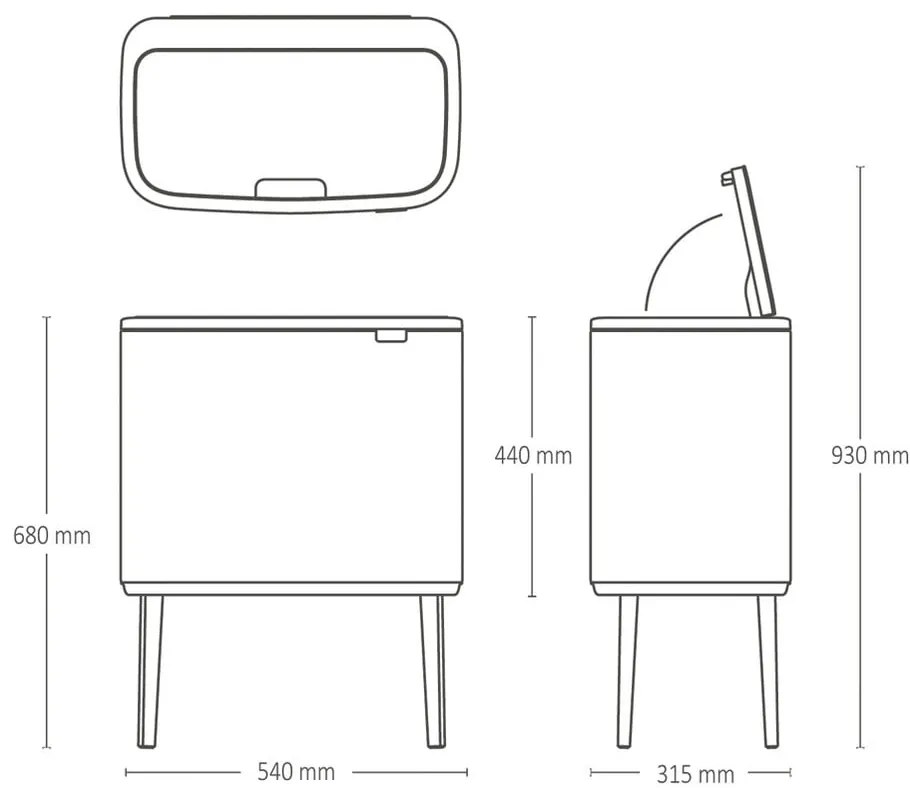 Stalowy kosz na śmieci otwierany na dotyk w kolorze matowej czerni 36 l Bo Touch Bin – Brabantia