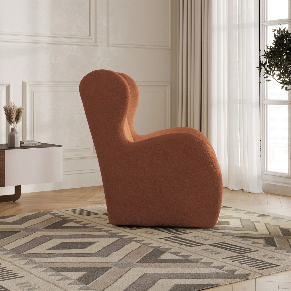 Fotel MASTI do Salonu WYGODNY, Styl Minimalistyczny, Tkanina Quelle, Kolor Miedziany