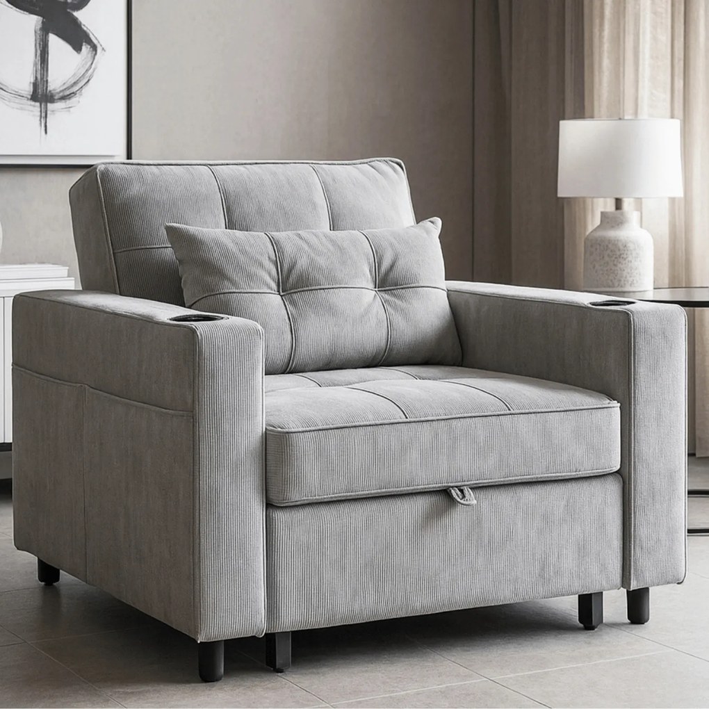 Fotel do Spania SOLOR Rozkładany Amerykanka Szary Sztruksowy Nowoczesny