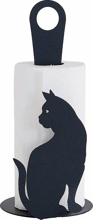 Stołowy uchwyt na papier toaletowy Black Cat ze stali nierdzewnej, mieści jedną rolkę, elegancki design do salonu i kuchni, wyprodukowano we Włoszech