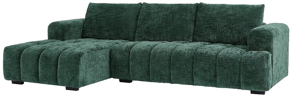 Kanapa narożna lewostronna z zielonej teksturowanej tkaniny BENOLA
