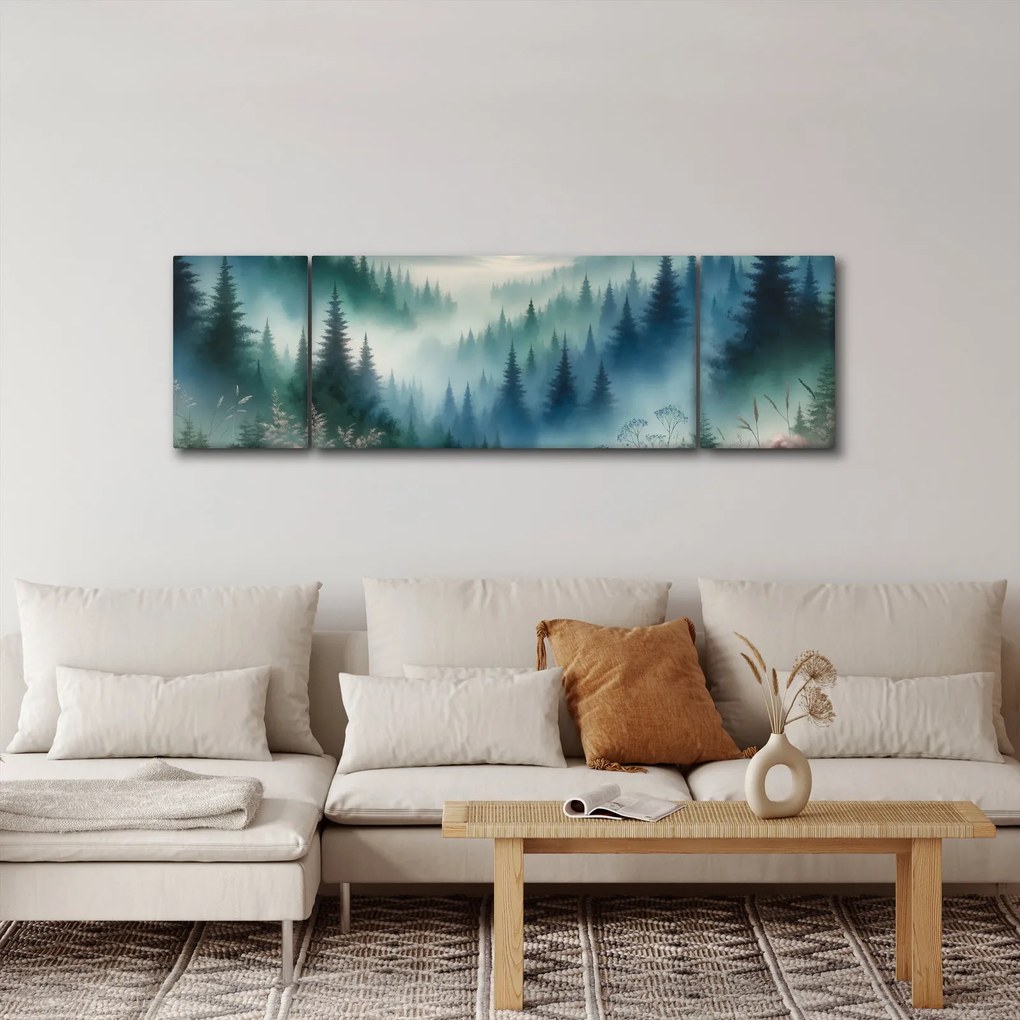 Obraz - Leśny krajobraz z mgłą (170x50 cm)