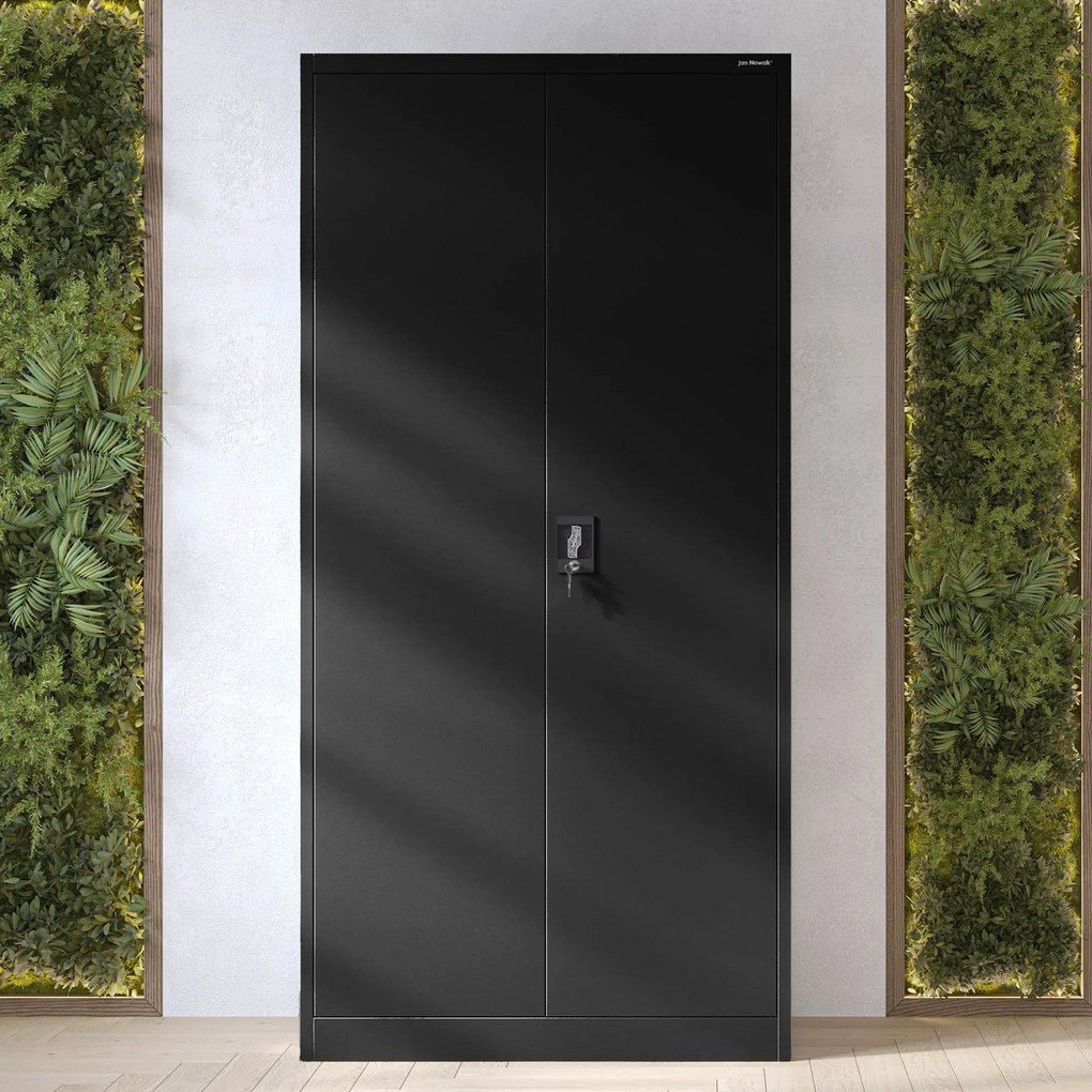Szafa metalowa wielofunkcyjna z drążkiem czarna, 900x1850x450 mm: DAWID All Black