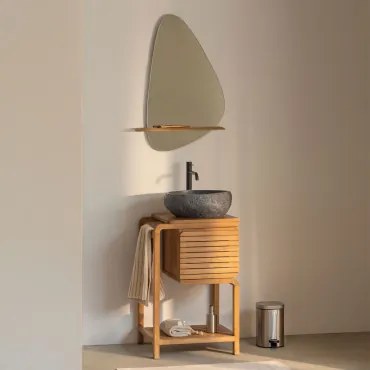 Zestaw Mebli Łazienkowych Z Drewna Tekowego Bradley Nieregularna Z Czarnego Cementu ↔︎40 Cm Fedro - Sklum