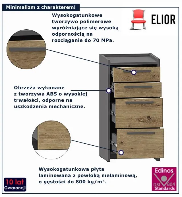 Nowoczesna komoda z 4 szufladami dąb artisan + antracyt G6-C54