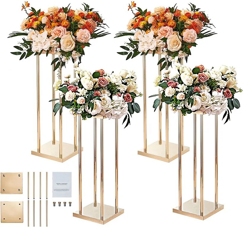 Kolumnowy stojak na kwiaty ślubne SucceBuy, 4 sztuki, cylindryczny metalowy wyświetlacz, 80 cm, dekoracja ślubna