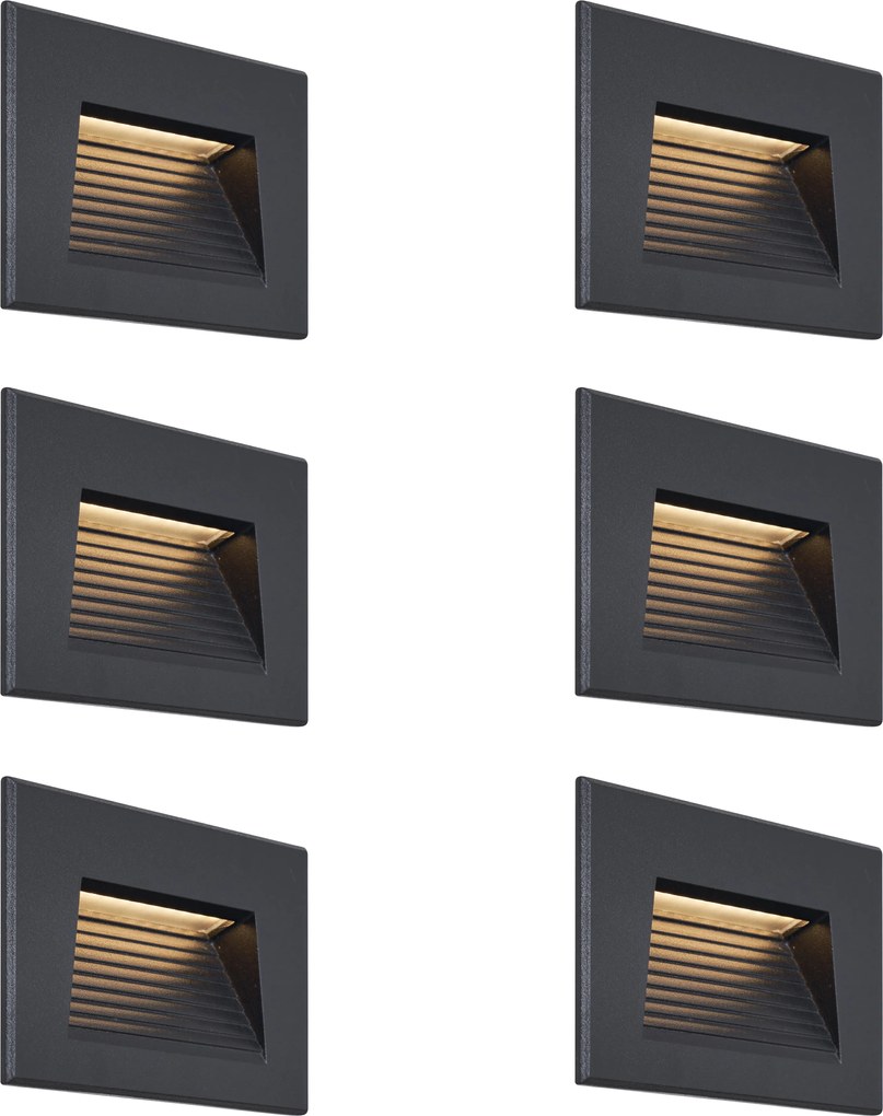 Zestaw 6 nowoczesnych wpuszczanych lamp ściennych czarnych 11,5 cm z LED IP65 - Trem