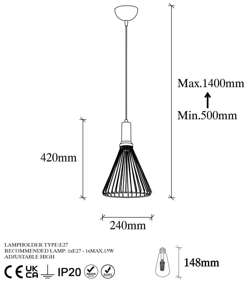 Czarna lampa wisząca z metalowym kloszem ø 24 cm Dear – Opviq lights