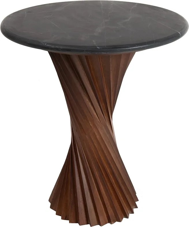 Designerski stolik do salonu Tango 45, czarny marmur/drewno mango