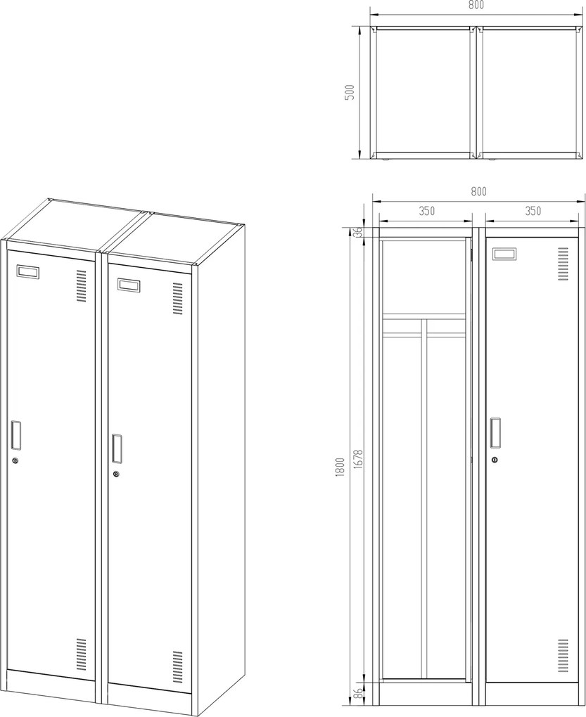 Szafa socjalna czterokomorowa Kacper 80x50x180 cm, czarna