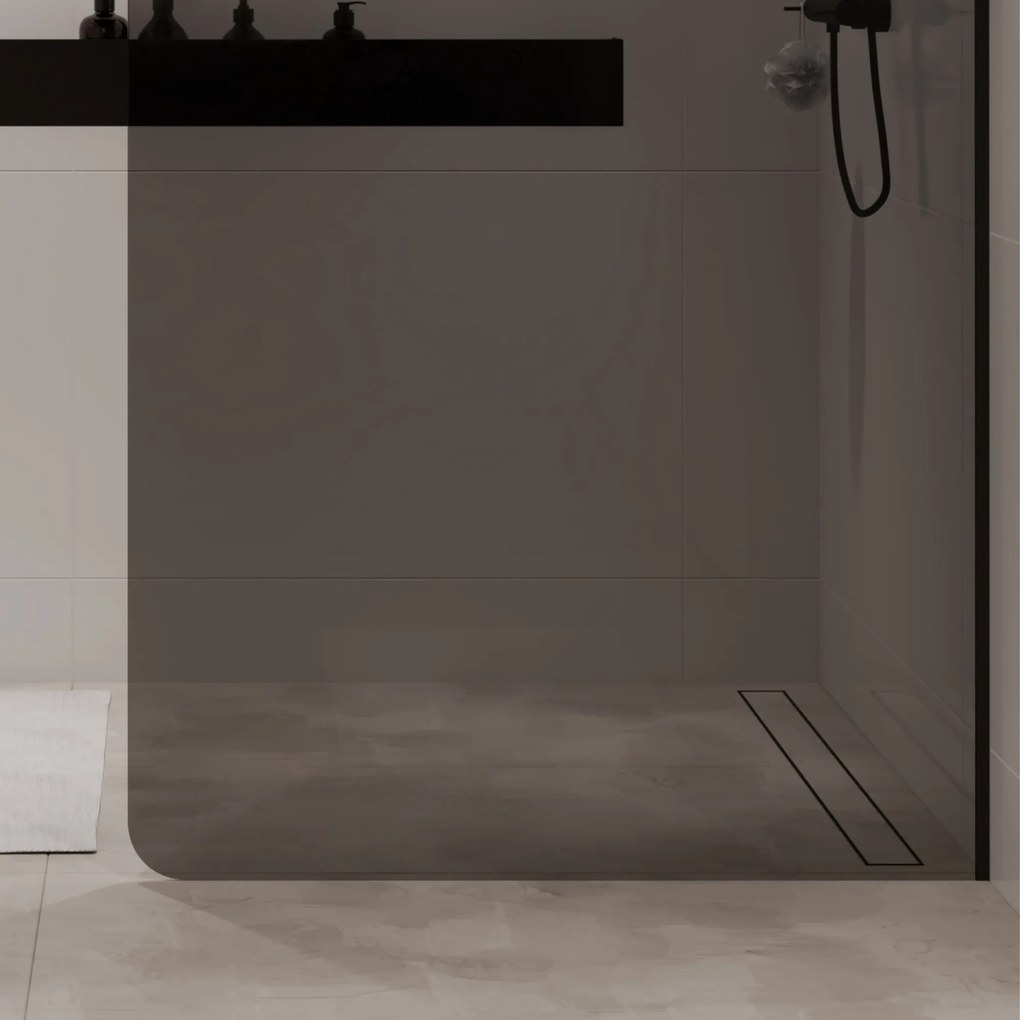 Ścianka prysznicowa WALK IN FIX grafitowa 8 mm MOLIS Grafit Round MASSI I Różne rozmiary : Kolor profili kabiny - czarny, Szerokość ścianki - 80 cm, Typ montażu - WALK in FIX (Do ściany)