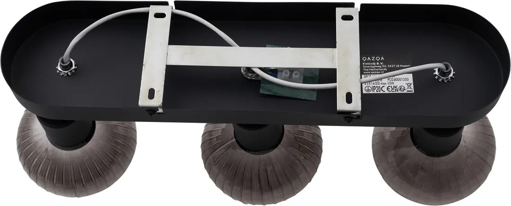 Okrągły reflektor sufitowy czarny z dymionym szkłem, 3-punktowy - Teddy