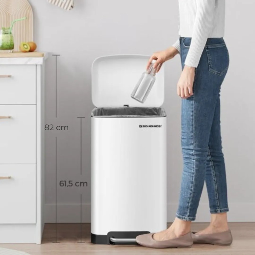 SongmicsHome Kosz na śmieci z wolnym zamykaniem SLOW, 30l, biała