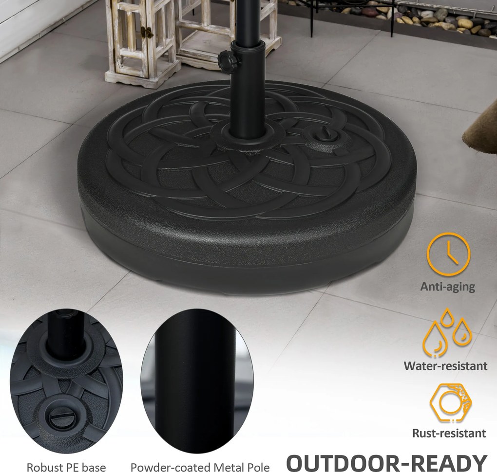 Outsunny Podstawa parasola, Stojak do parasola z tworzywa sztucznego i metalu, wypełniany wodą i piaskiem, Ø56 x 30,5H cm, Czarny