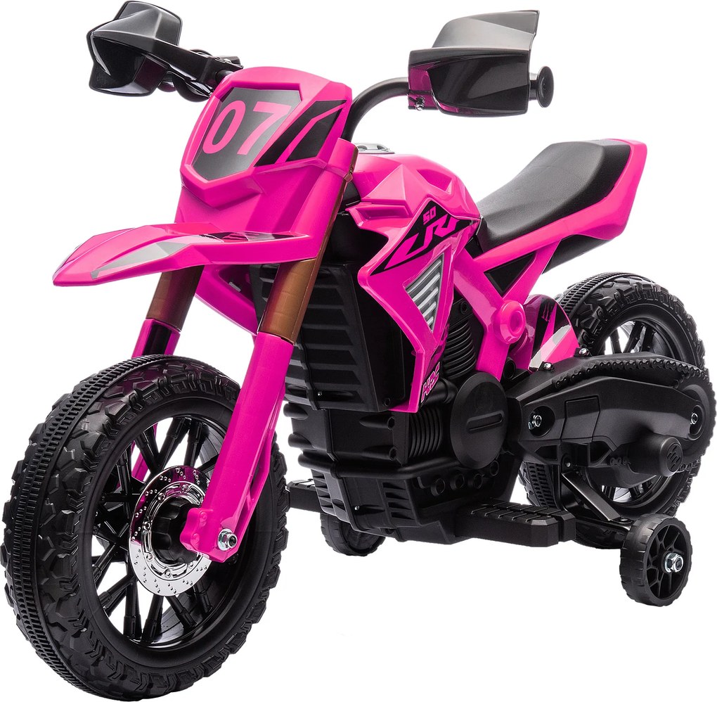 AIYAPLAY Elektryczny Motocykl dla Dzieci 12V z Kółkami Bocznymi, Pojazd dla Dzieci z Klaksonem i Dźwiękiem Startu, 3 km/h, Różowy