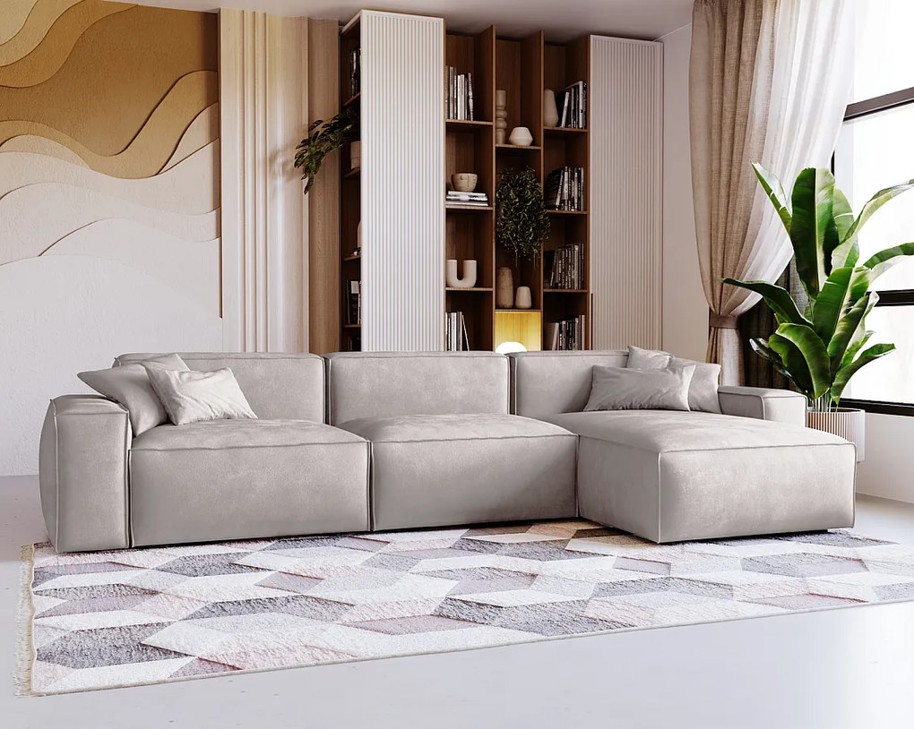 Emporius Figo narożnik w kształcie L - narożnik w nowoczesnym stylu bez pojemnika - lewostronny, tkanina aksamitna, jasny szary (Whisper 16)