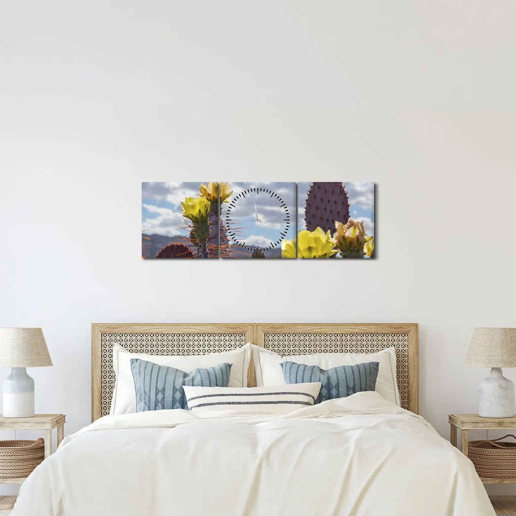 Obraz opuncji (z zegarem) (90x30 cm)