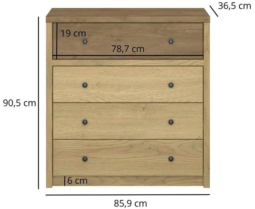 Loftowa komoda z 4 szufladami dąb cremona + dąb lefkas E4-G85