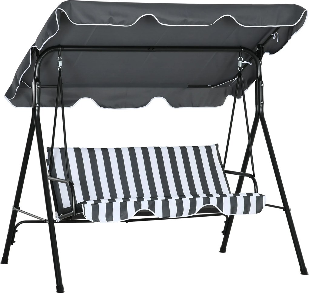 Outsunny Huśtawka Hollywood, Huśtawka Ogrodowa, 3-osobowa Ławka Huśtawka z Daszkiem, Stal, 172 x 110 x 153 cm, Szary+Biały