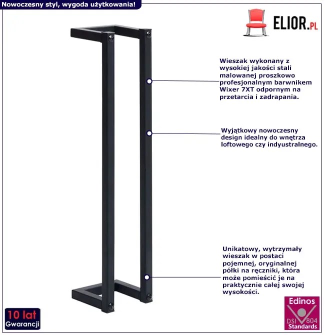 Czarny metalowy wieszak łazienkowy W8-F26