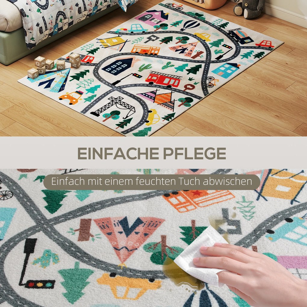 HOMCOM Dywan w Wzór Autostrady, Białe Tło, Miękkie Fleece, Łatwy w Pielęgnacji, Kolorowy