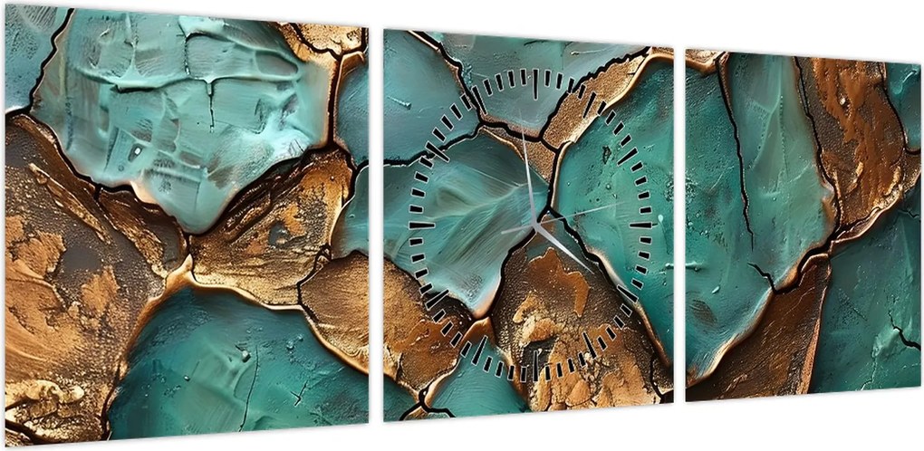 Obraz - Zielono-złoty obraz (z zegarem) (90x30 cm)