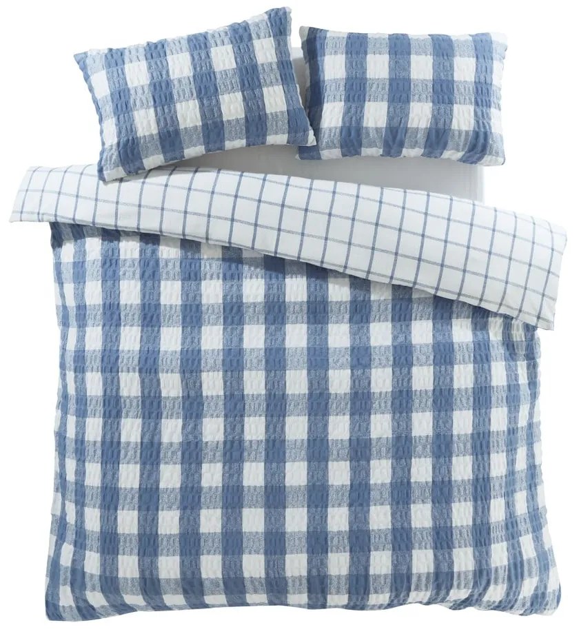 Niebieska flanelowa pościel dwuosobowa 200x200 cm Gingham Check – Catherine Lansfield