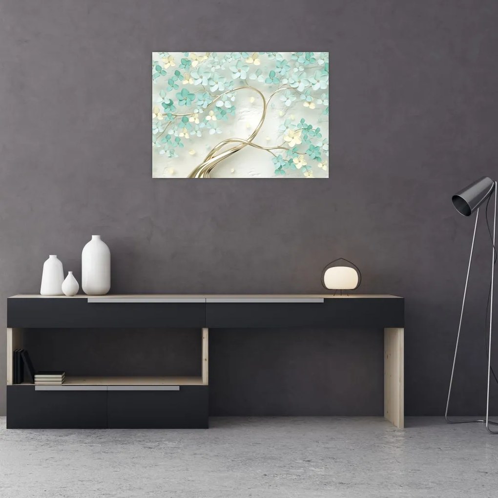 Obraz - Złote kwitnące drzewo (70x50 cm)