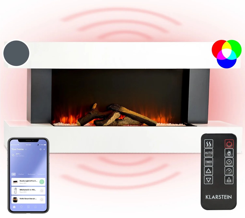 Klarstein Studio LightFire Smart 2000W Kominek Elektryczny Dekoracyjny Biały
