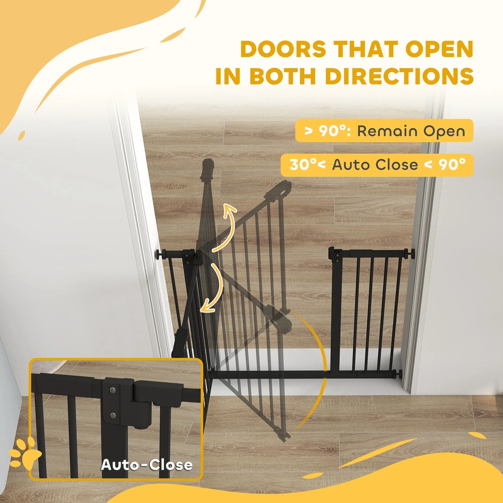 PawHut Bramka zabezpieczająca dla psów, Bramka ograniczająca, Ochronna dla zwierząt domowych, Metal, Plastik, 74-80/87-94 cm, Czarna