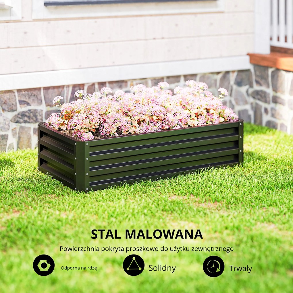 Outsunny Podwyższona Grządka Odporna na Warunki Atmosferyczne z Ocynkowanej Stali z Otwartą Podłogą 120x60x30.5cm Szara | Aosom PL