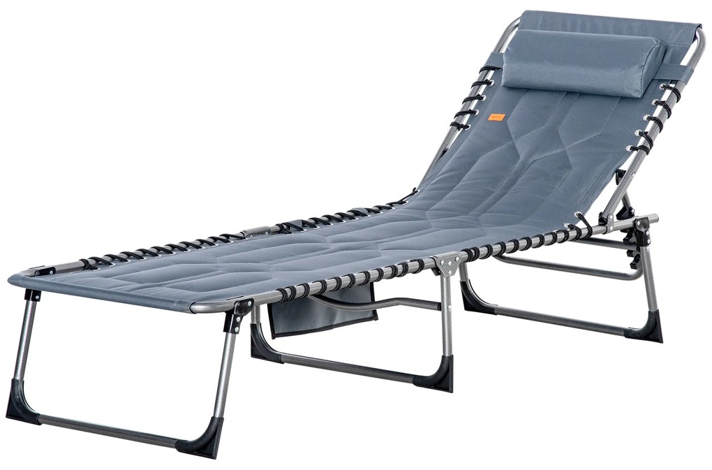 Outsunny Leżanka Ogrodowa Składana z Poduszką, Regulowane Oparcie w 5 Pozycjach, Tkanina Oxford, 188 x 57 x 30 cm, Szara
