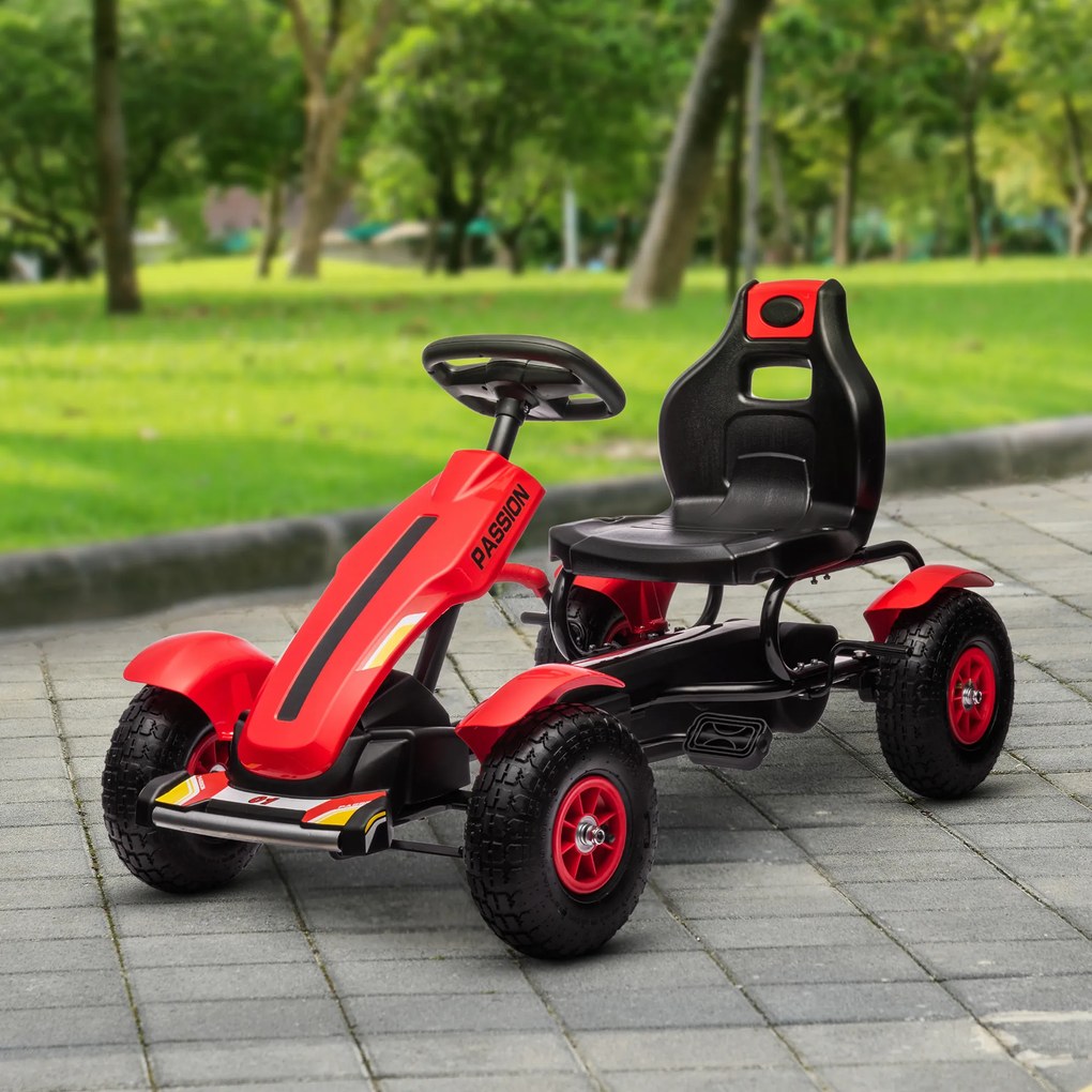 HOMCOM Gokart na pedały z hamulcem ręcznym, regulowanym siedzeniem, przód-tył, do 50 kg dla dzieci 5-12 lat Czerwony | Aosom PL