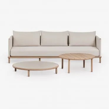 Zestaw Ogrodowy Z 3-osobową Sofą I 2 Okrągłymi Stolikami Kawowymi Z Drewna Akacjowego - Sklum