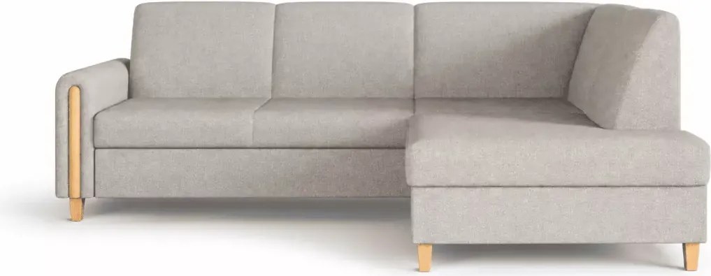 Narożnik Seatle – designerski mebel wypoczynkowy z funkcją spania delfin, pojemnikiem i drewnianymi detalami